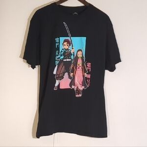 Demon Slayer Black Anime Graphic T-Shirt Tanjiro Nezuko Manga Tee